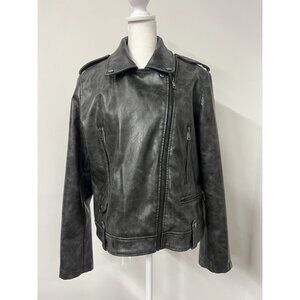 New 7FAMK 7 For All Man Kind Women’s XL Gray Faux Leather Biker Moto Jacket